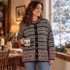 LL Bean Nordic Wool Cardigan Large Fair Isle USA Made Cozy Cabin Sweater Vintage